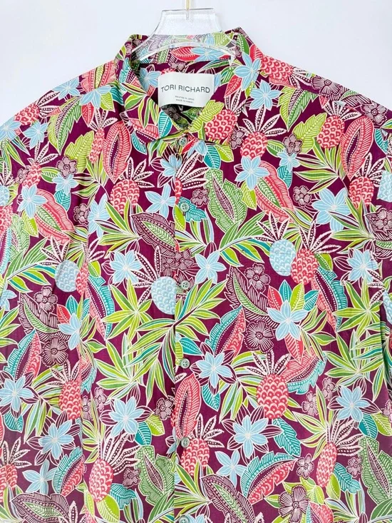 Tori Richard Tropbatik Cotton Lawn Camp Shirt Graphic Pineapples Men's Size XL - Picture 3 of 15